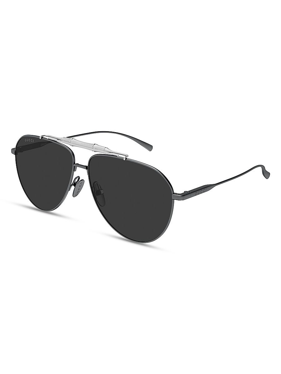 Men's Bamboo Metal 60MM Pilot Sunglasses - Silver Black