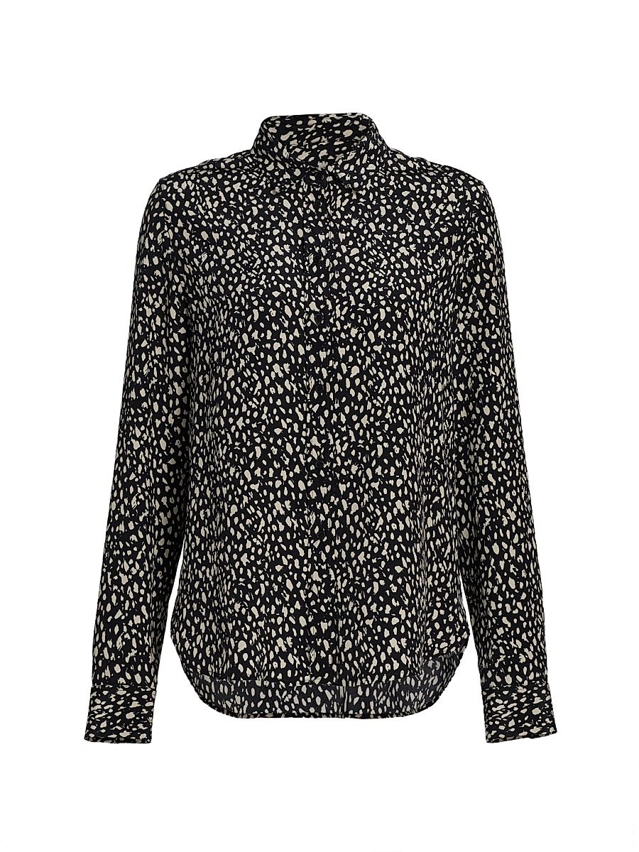 Women's Gaia Printed Silk Button-Front Shirt - Black Stone Cheetah Print - Size Medium