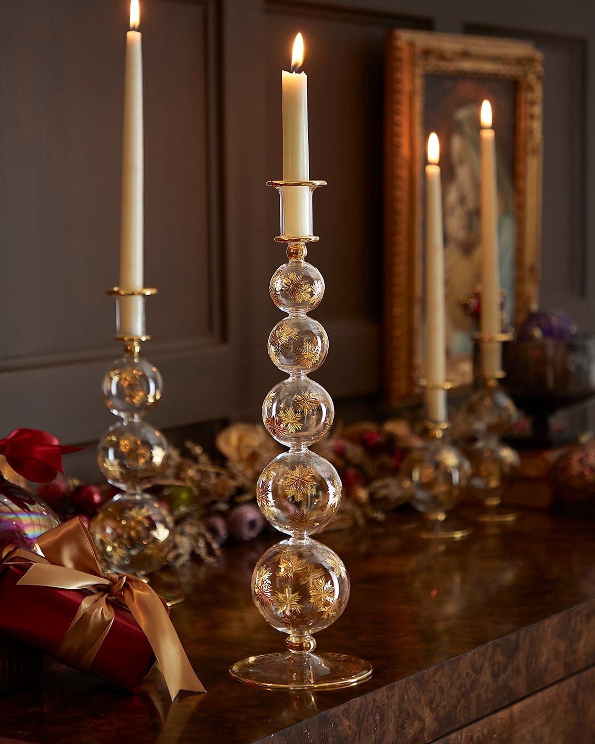 16.4" Gold-Tone Snowflakes Candle Holder