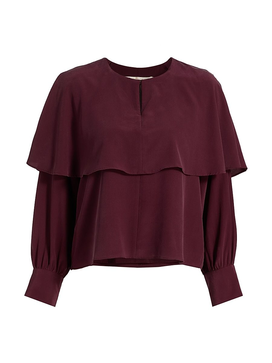 Women's Jayne Silk Cape Blouse - Port - Size XS