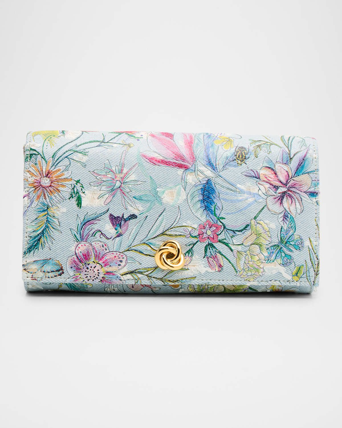 Olivia Floral-Print Denim Clutch Bag