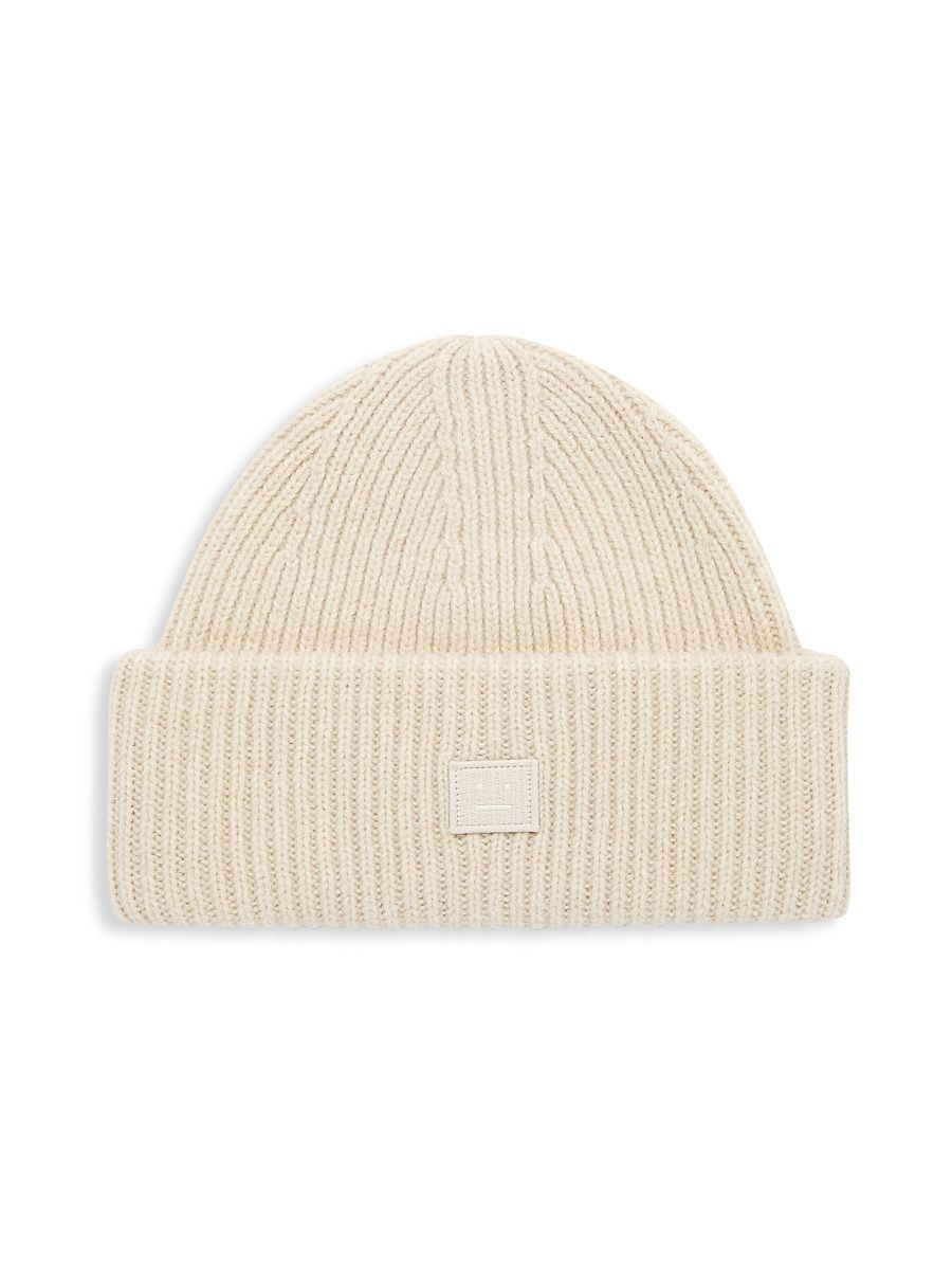 Women's Face Logo Wool Beanie - Oatmeal Melange