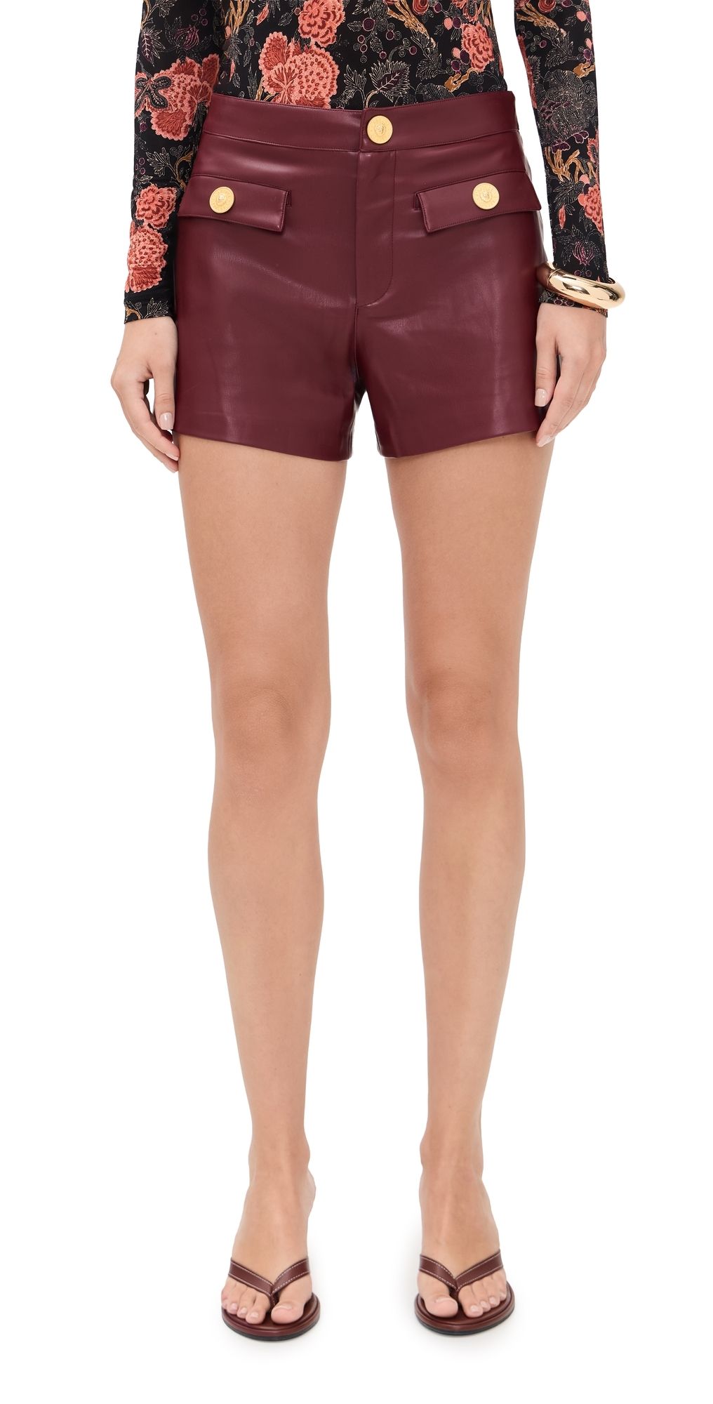 L'AGENCE Dionne Faux Leather Shorts Black Cherry 10