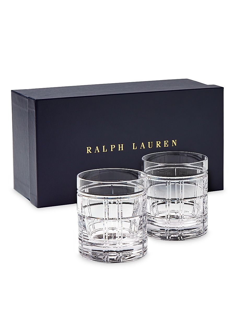 Hudson Plaid Double-Old-Fashioned Glasses 2-Piece Set - Clear