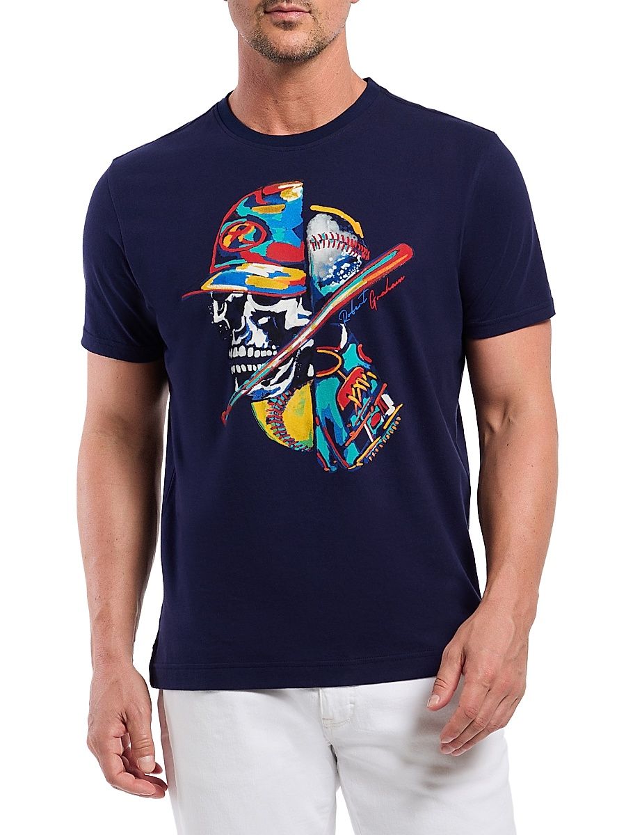 Men's Skull Slugger Cotton T-Shirt - Navy - Size XL