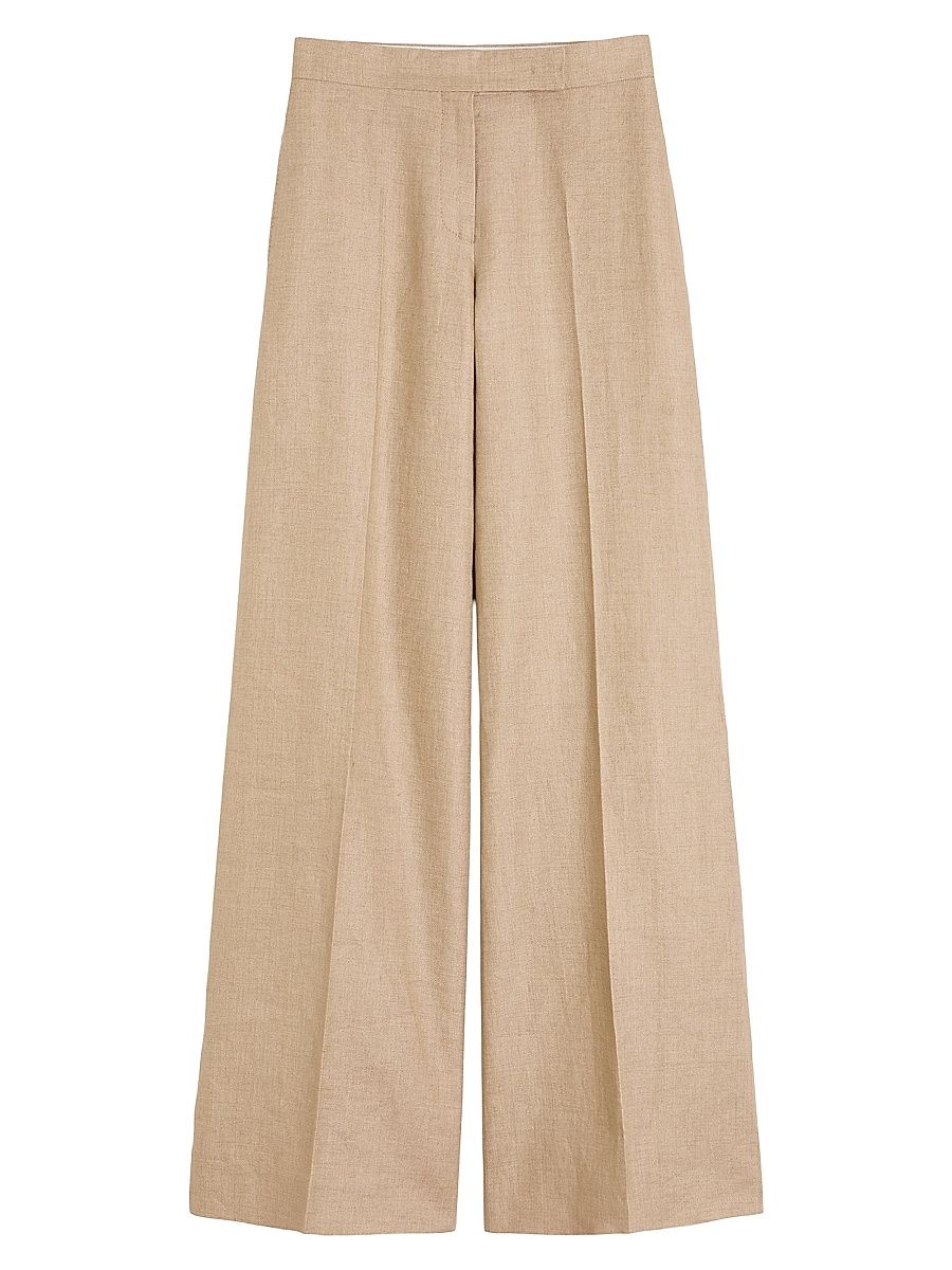 Women's Regular Cut Trousers in Linen Basketweave - Camel - Size 14