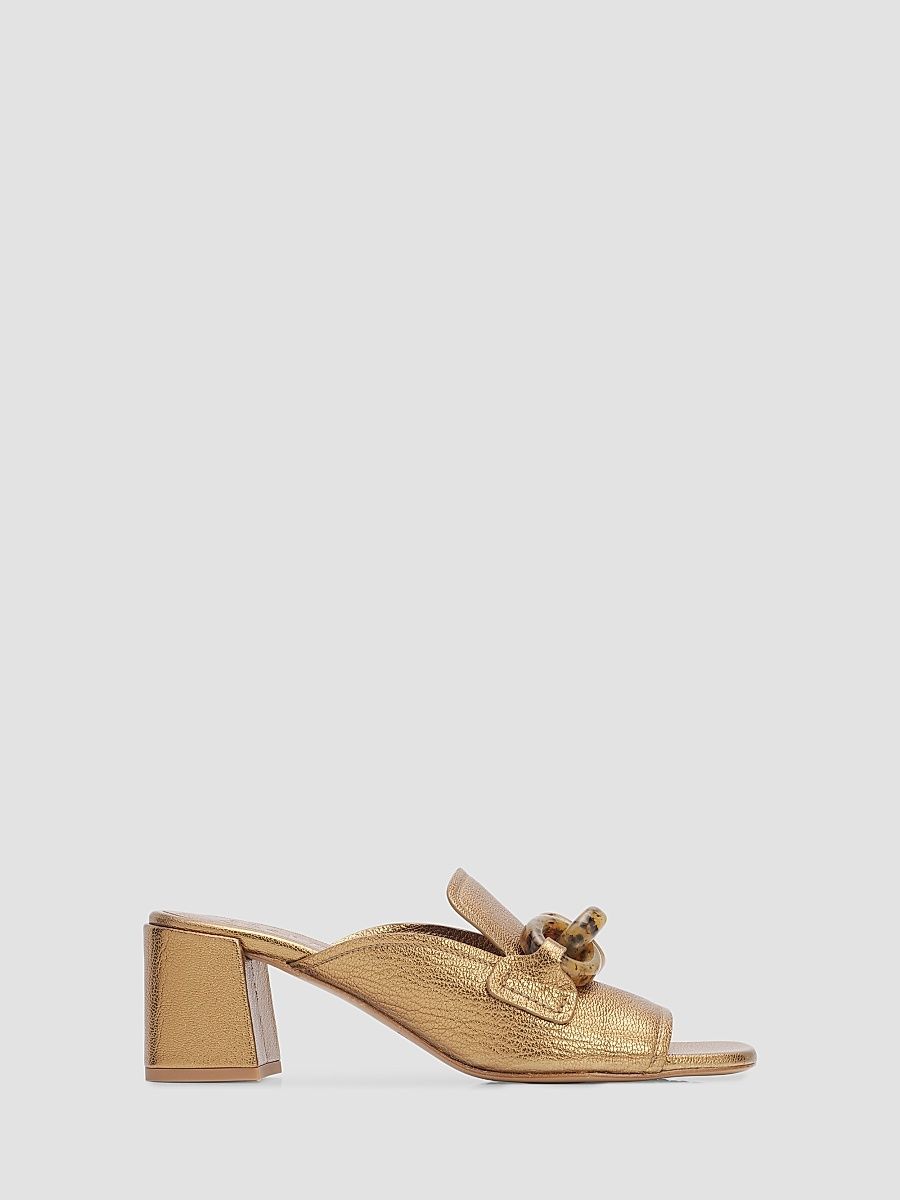 Women's Umita Chain Link 55MM Block Heel Mules - Old Gold Petitgrain - Size 12