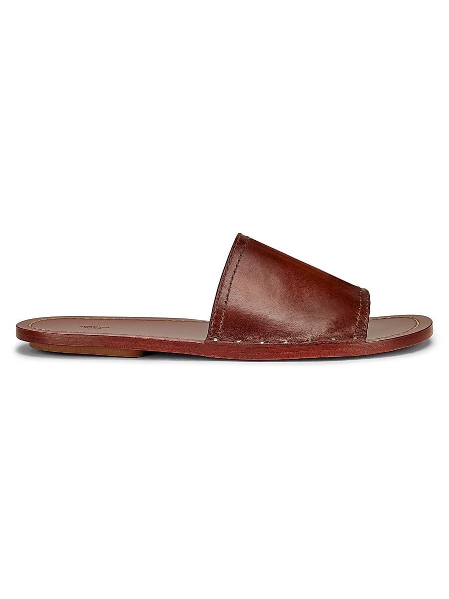 Women's Stud-Trim Leather Slide Sandals - Sienna - Size 10