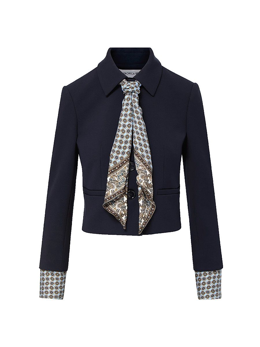 Women's Ismena Removable Scarf Crop Jacket - Navy - Size 16