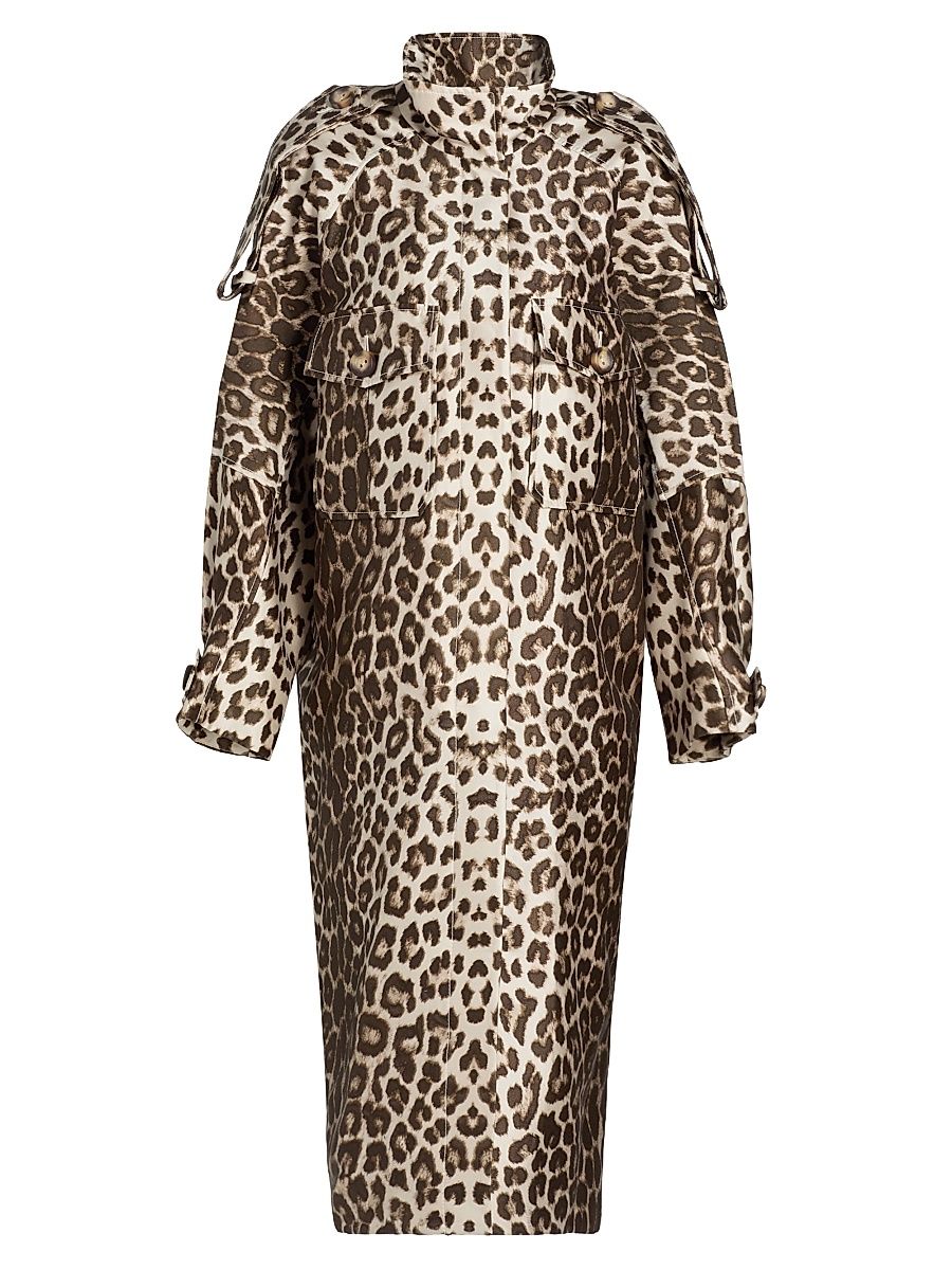 Women's In Illustration Leopard-Print Twill Trench Coat - Chocolate - Size Large