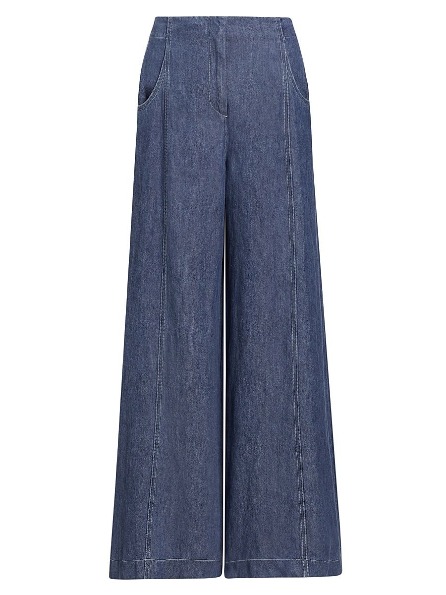 Women's Demie Hemp Wide-Leg Trousers - Medium Indigo - Size 8