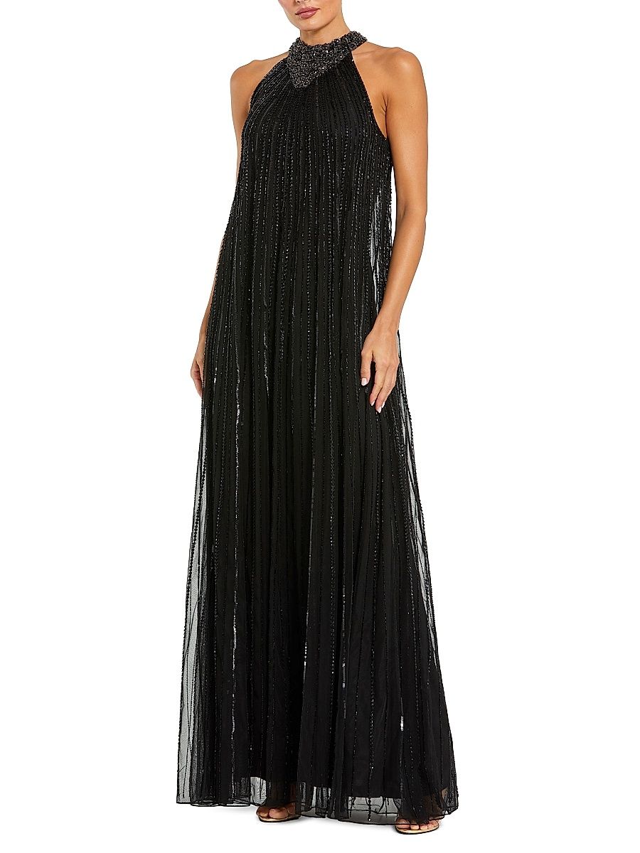 Women's Sequined-Mesh Trapeze Gown - Black - Size 16