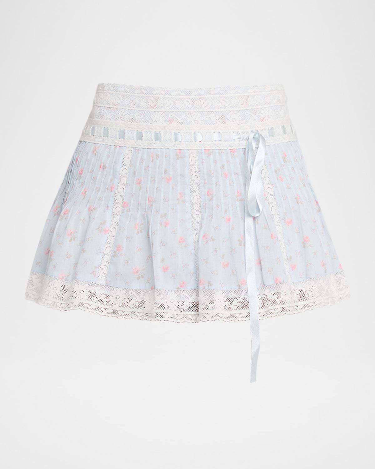 Solena Lace-Trim Floral Mini Skirt