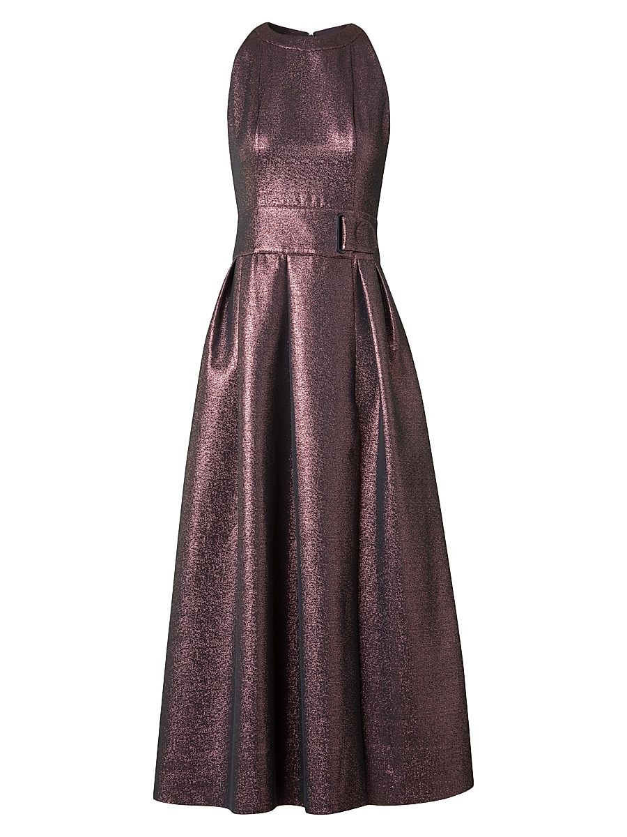 Women's Metallic Crepe Belted Midi-Dress - Blackberry - Size 14