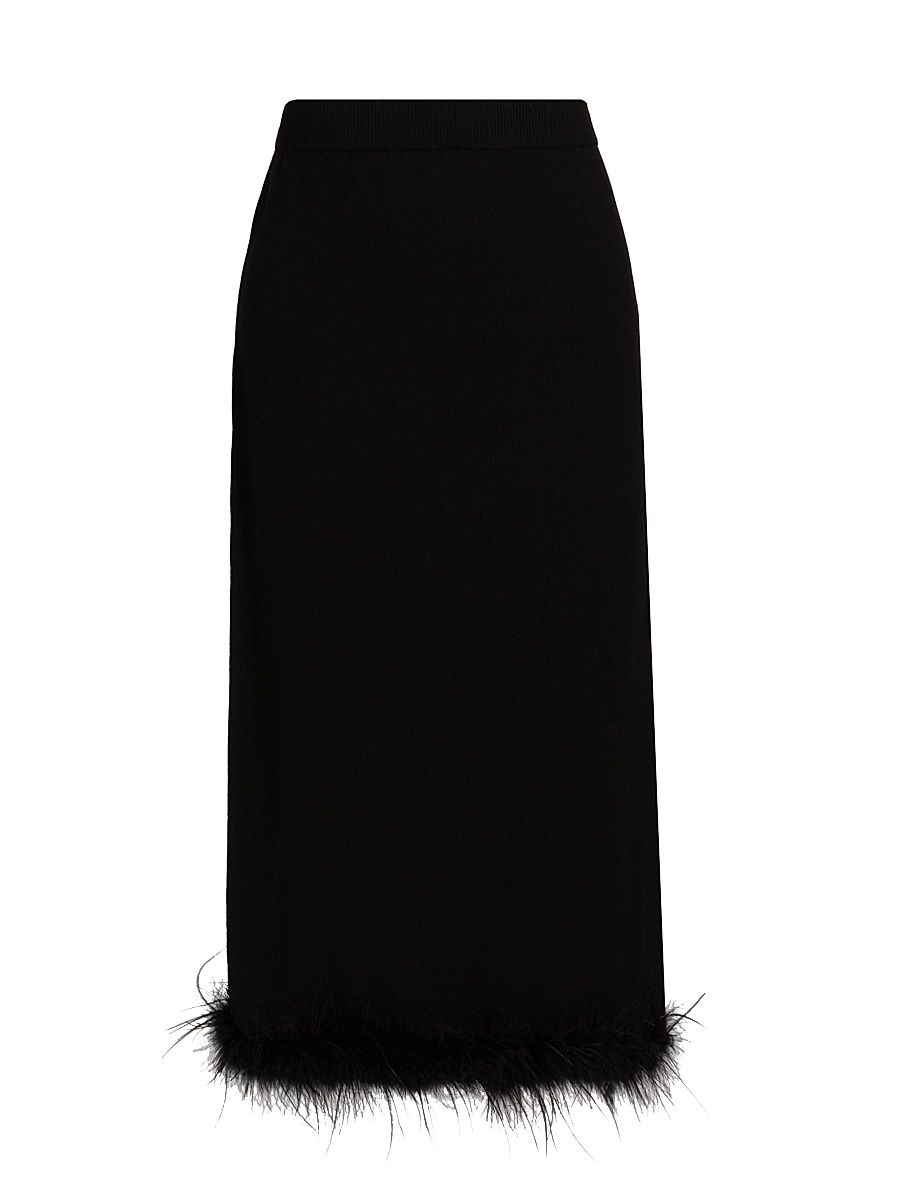 Women's Louise Feather-Trim Wool Skirt - Black - Size Large