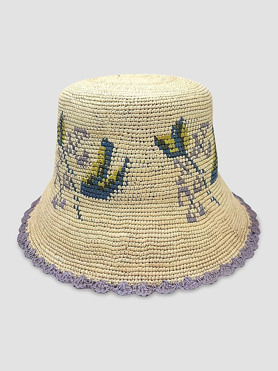 Women's Calla Straw Bucket Hat - Multi Blue - Size Large