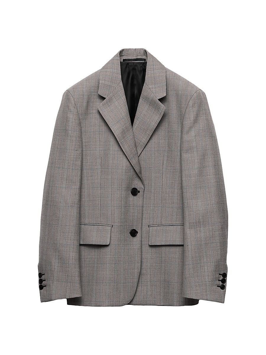 Women's Single-Breasted Checked Grisaille Jacket - Grey - Size 8