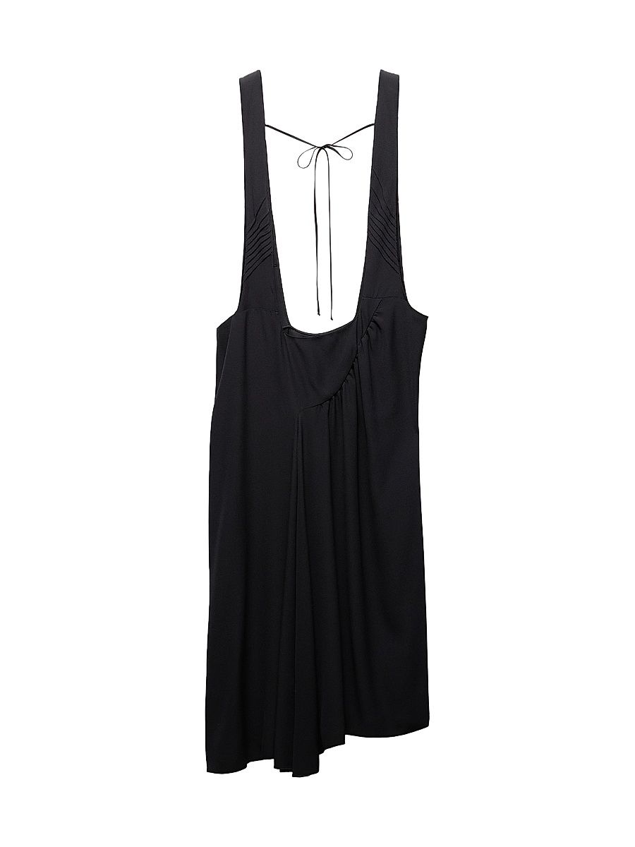 Women's Satin Sablé Dress with Suspenders - Black - Size 4