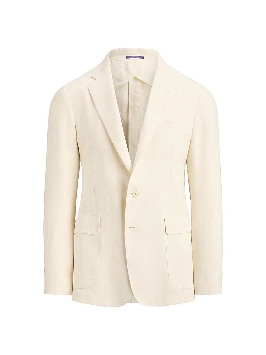 Men's Windowpane-Checked Linen Jacket - Classic Cream - Size 46