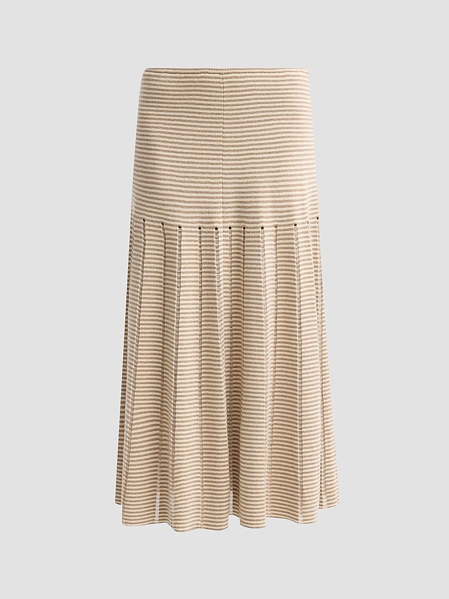 Proenza Schouler White Label Women's Phyllis Ladder Striped Midi Skirt - Bronze Cream - Size XL