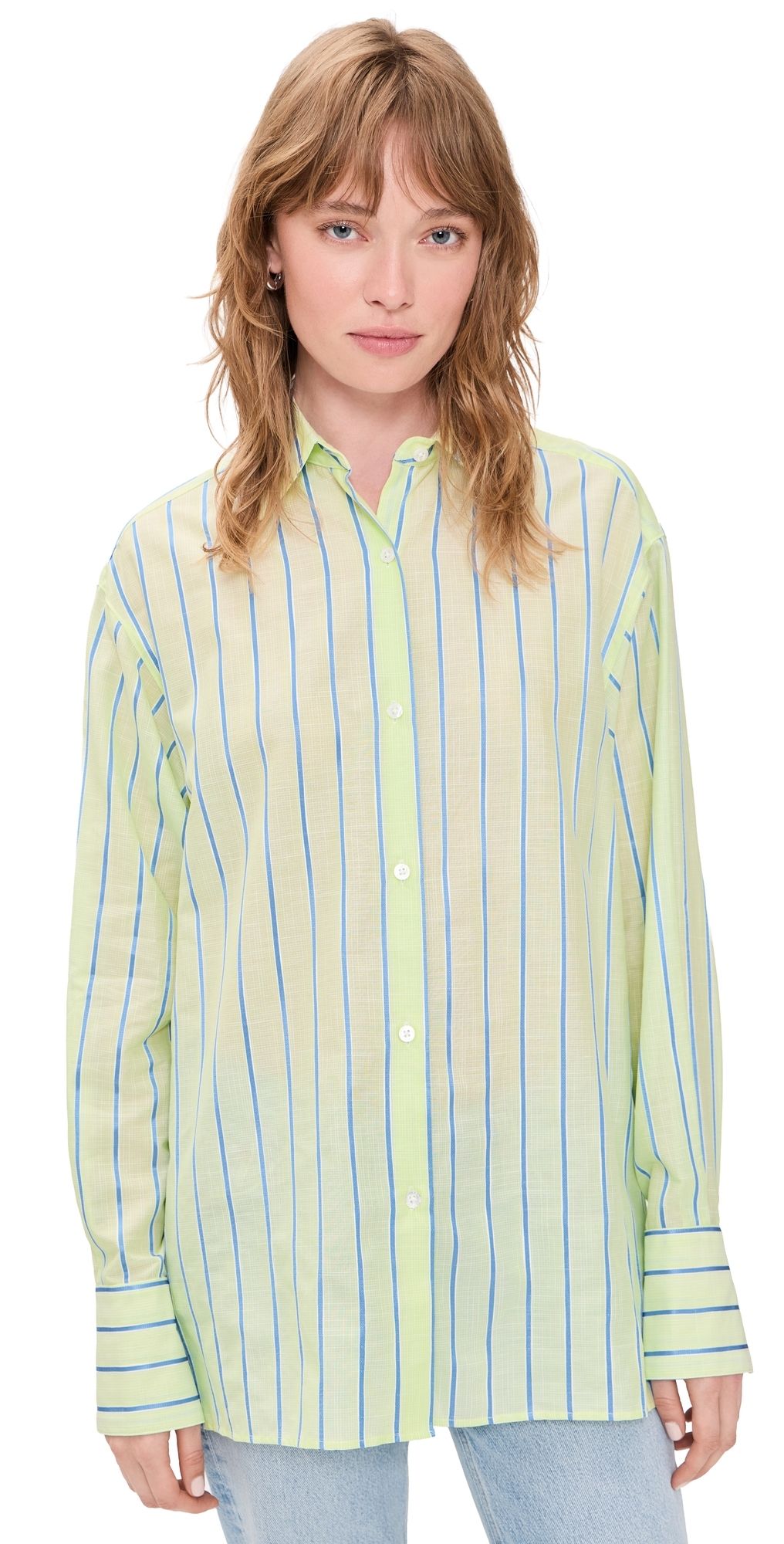 Renggli Striped Boxy Long Sleeve Button Up Shirt Hibiscus/Bronze S