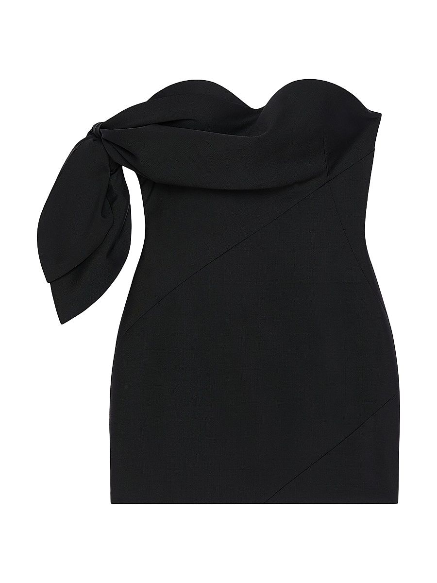 Women's Mini Bustier Dress in Wool and Mohair with Bow - Black - Size 2