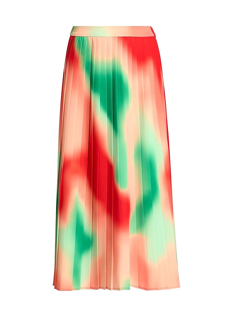 Women's Pleated Printed Crêpe Maxi Skirt - Cherry Ember Peach - Size Small