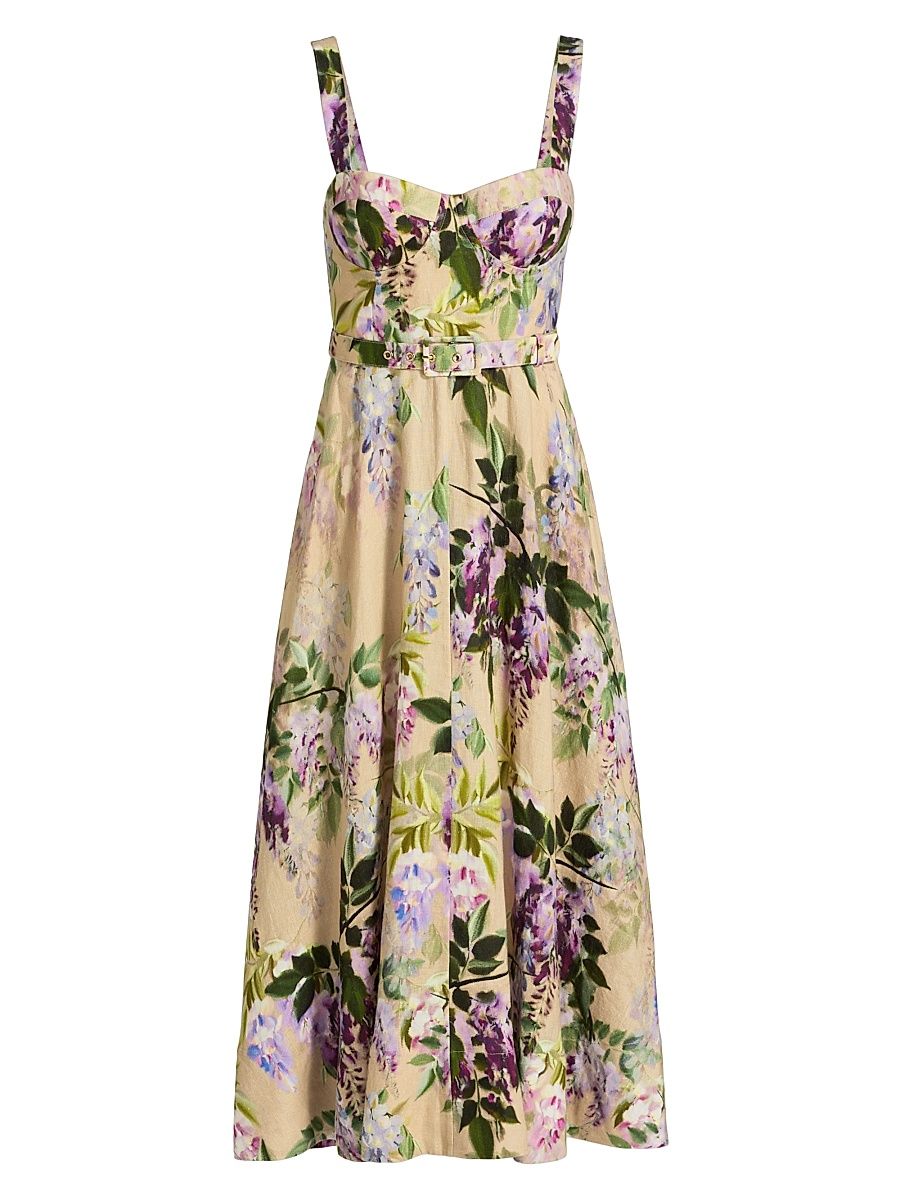 Women's Calypso Floral Linen Midi-Dress - Wisteria Ginger Root - Size 12
