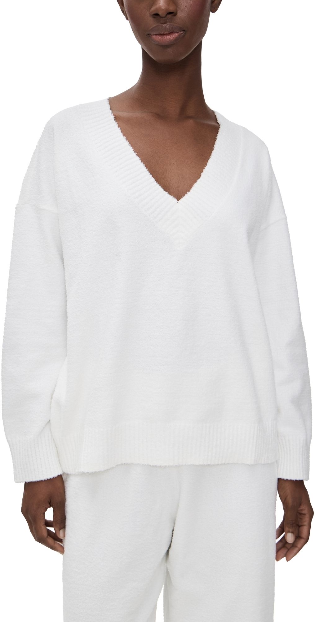 Eberjey Recycled Boucle V Neck Sweater Ivory L