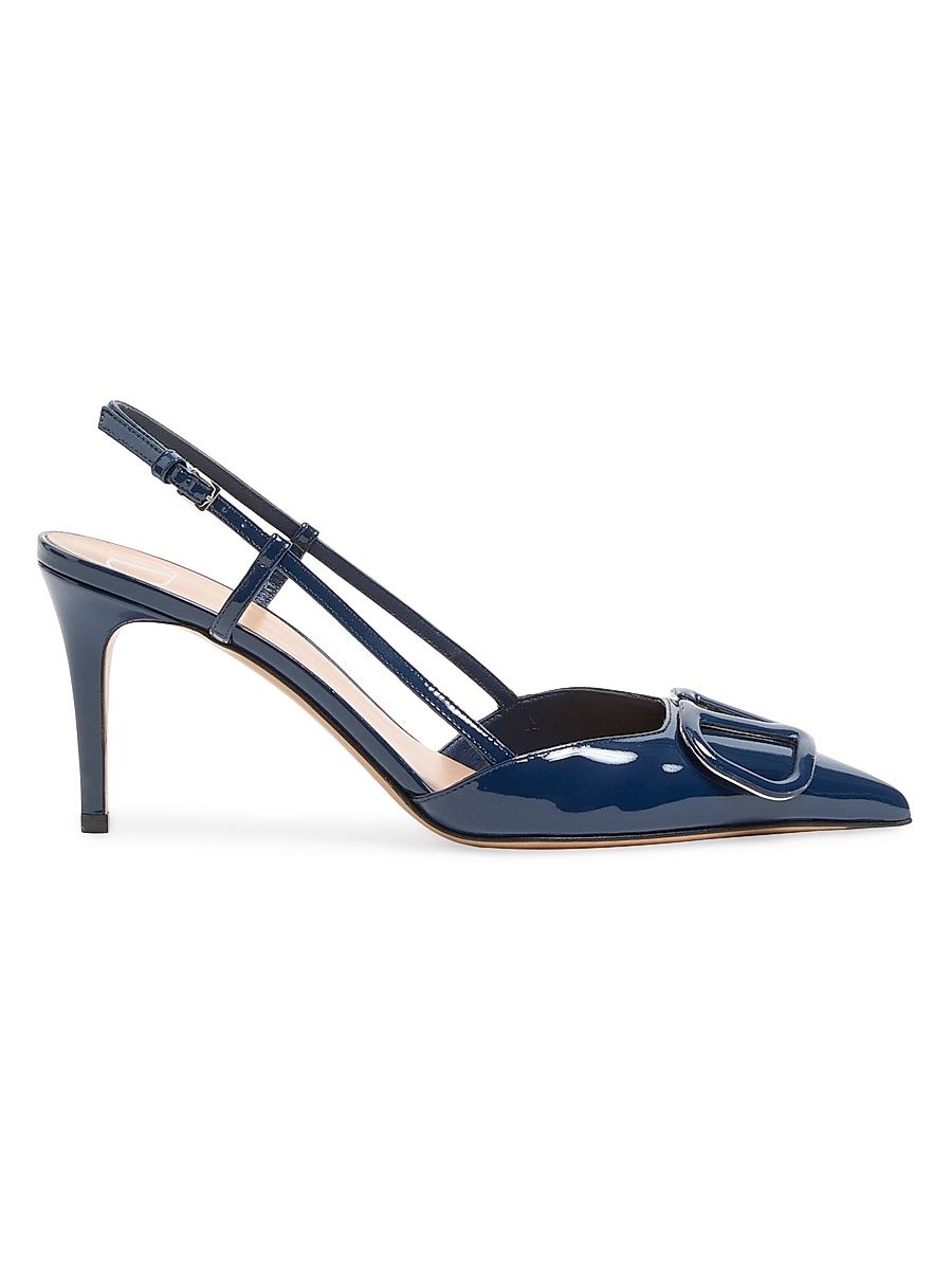 Women's Vlogo Signature 80MM Patent Leather Slingback Pumps - Blue - Size 12