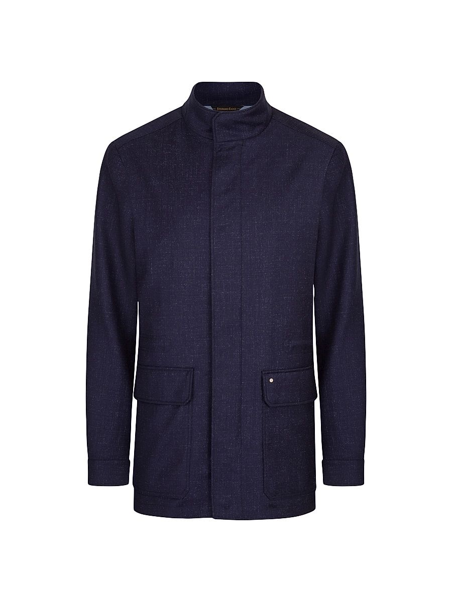 Men's Field Jacket in Fine Wool and Silk Blend - Saphire Blue - Size 48