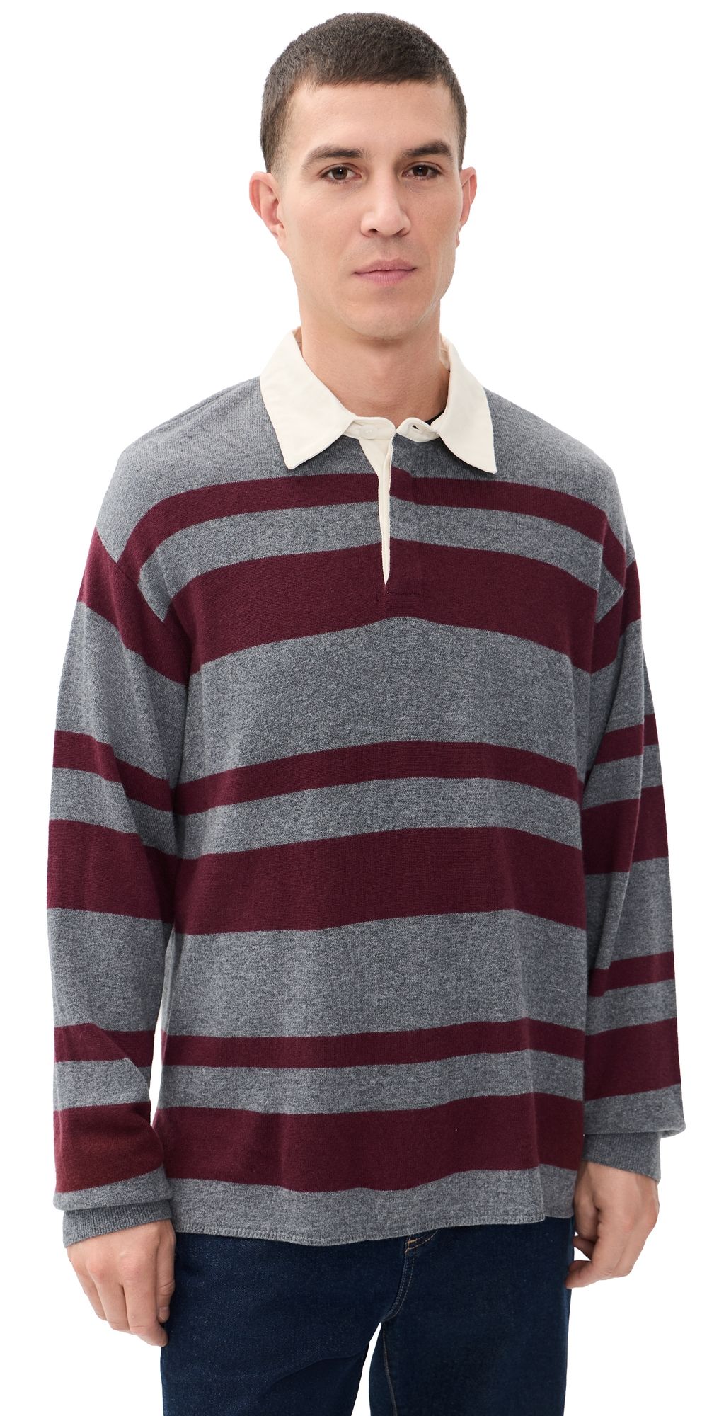FRAME Rugby Sweater Grey/Burgundy Stripe M