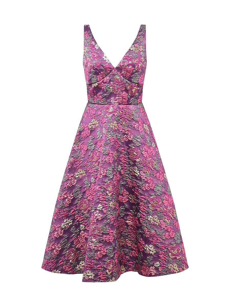 Women's Pia Jacquard Tea-Length Dress - Oxblood Shadow Rose - Size 14