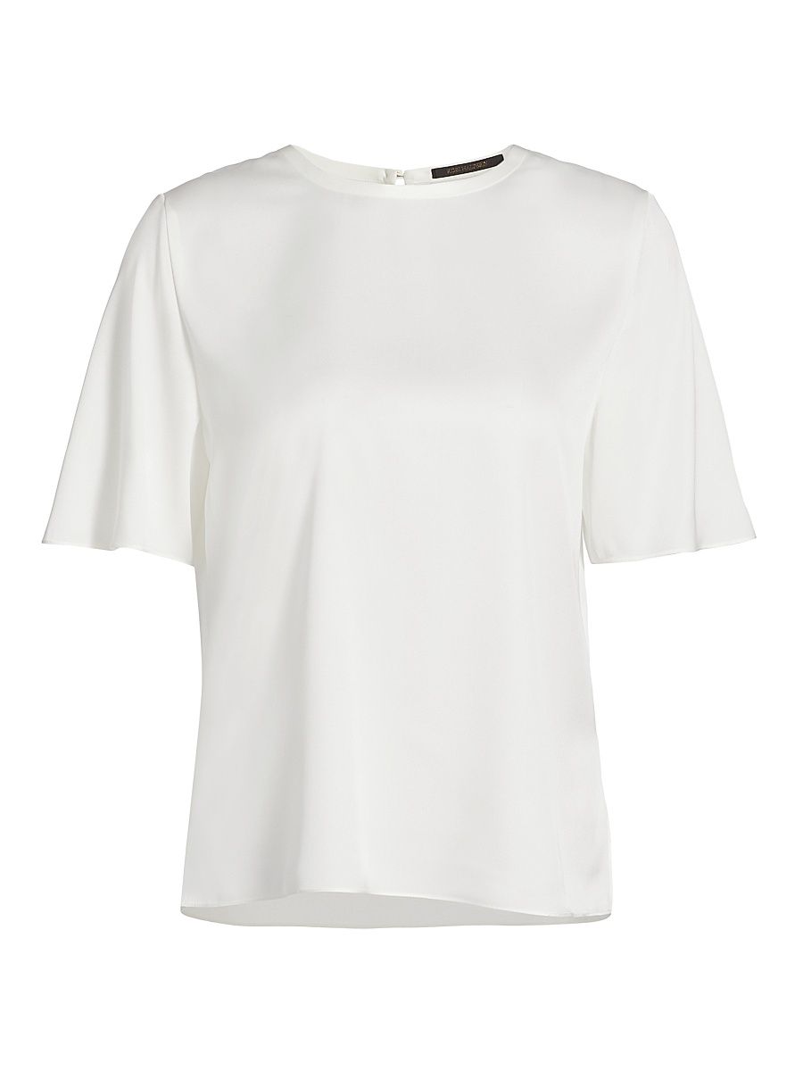 Women's Maryl Stretch Silk Crewneck T-Shirt - Ivory - Size XXL