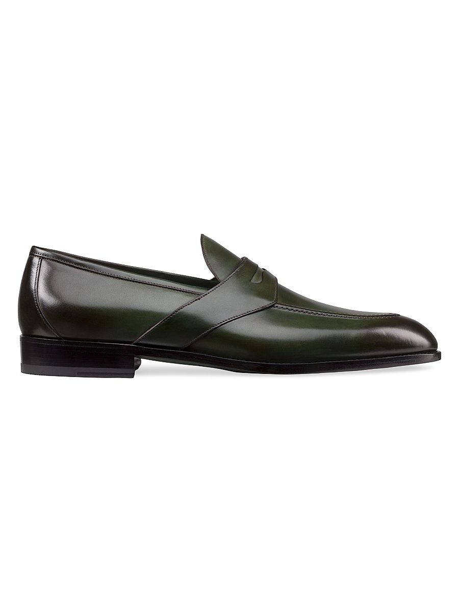 Men's Antique Calfskin Leather Loafers - Dark Green - Size 10