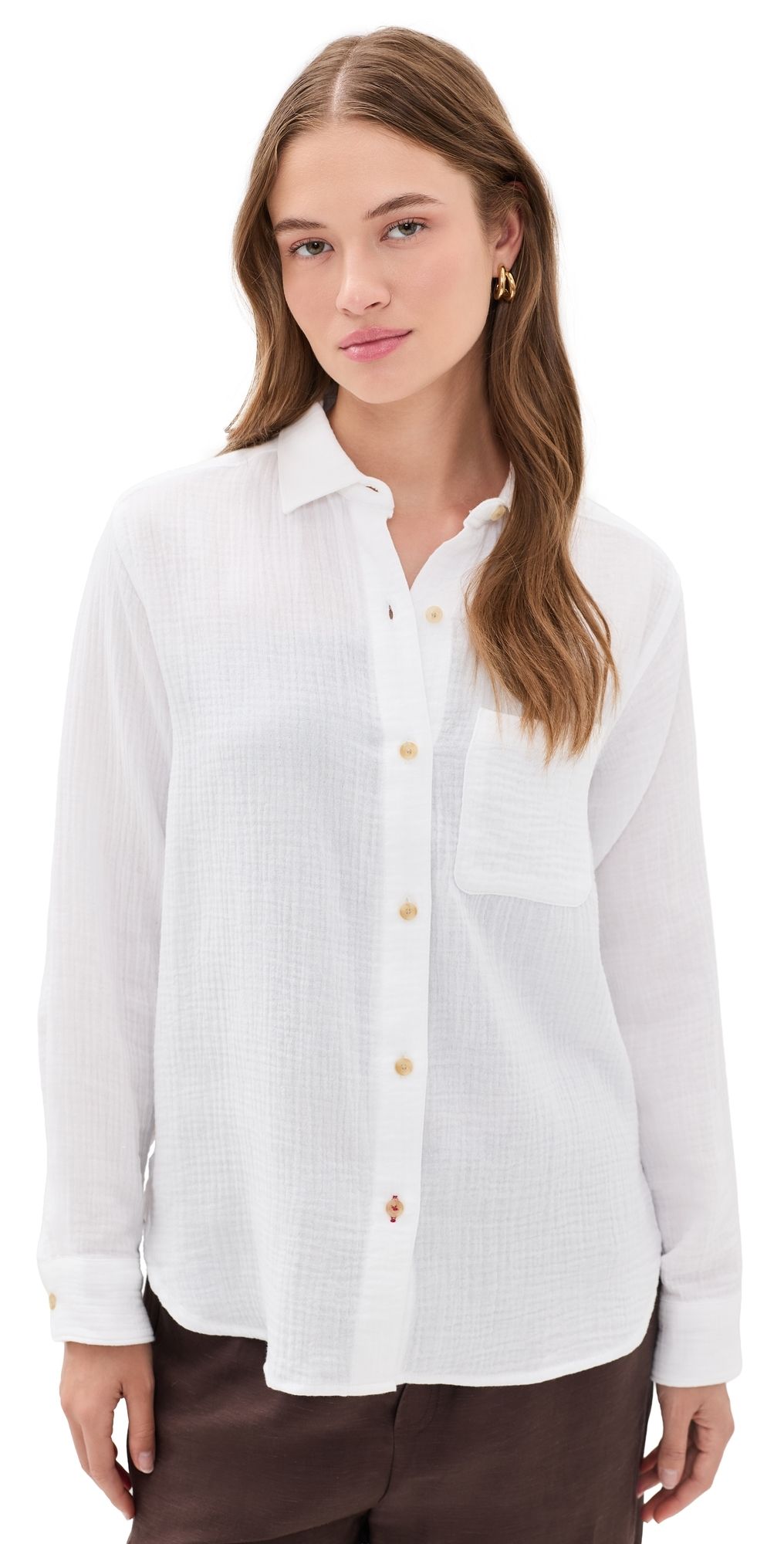 Marine Layer Jane Relaxed Double Cloth Shirt White M