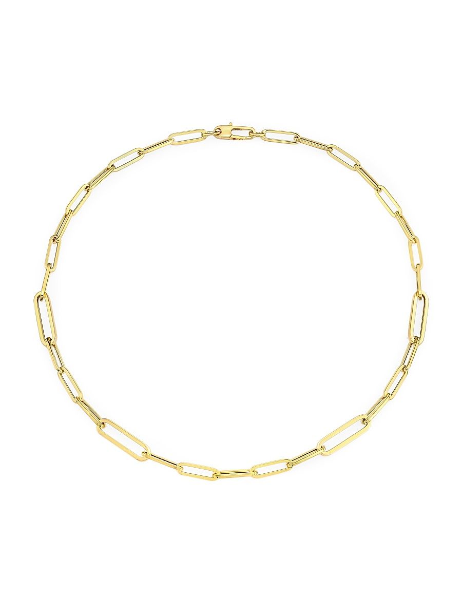 Women's 18K Yellow Gold Oval Paper Clip Chain Necklace, 17" - Gold - Size 17