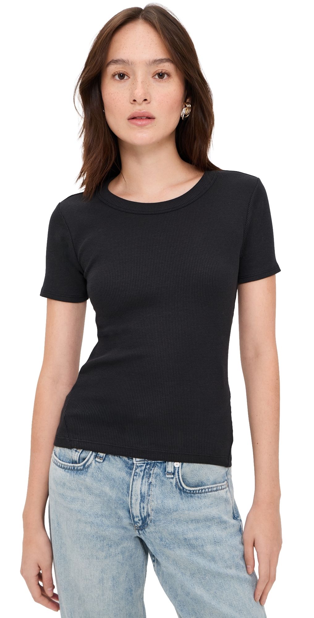 rag & bone The Essential Rib Short Sleeve Crew Tee Black L