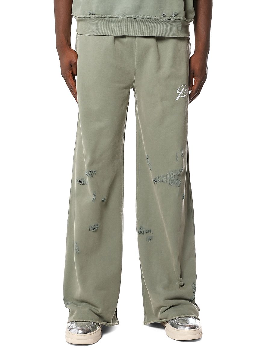 Men's Logo Distressed Cotton Flared Sweatpants - Green - Size XXL