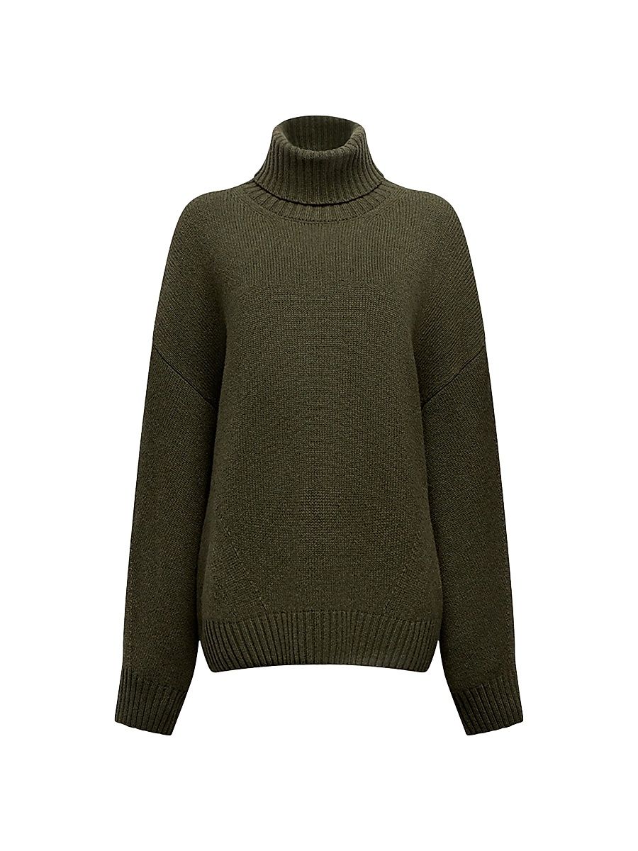 Women's Oversized Luxe Turtleneck - Moss - Size XL