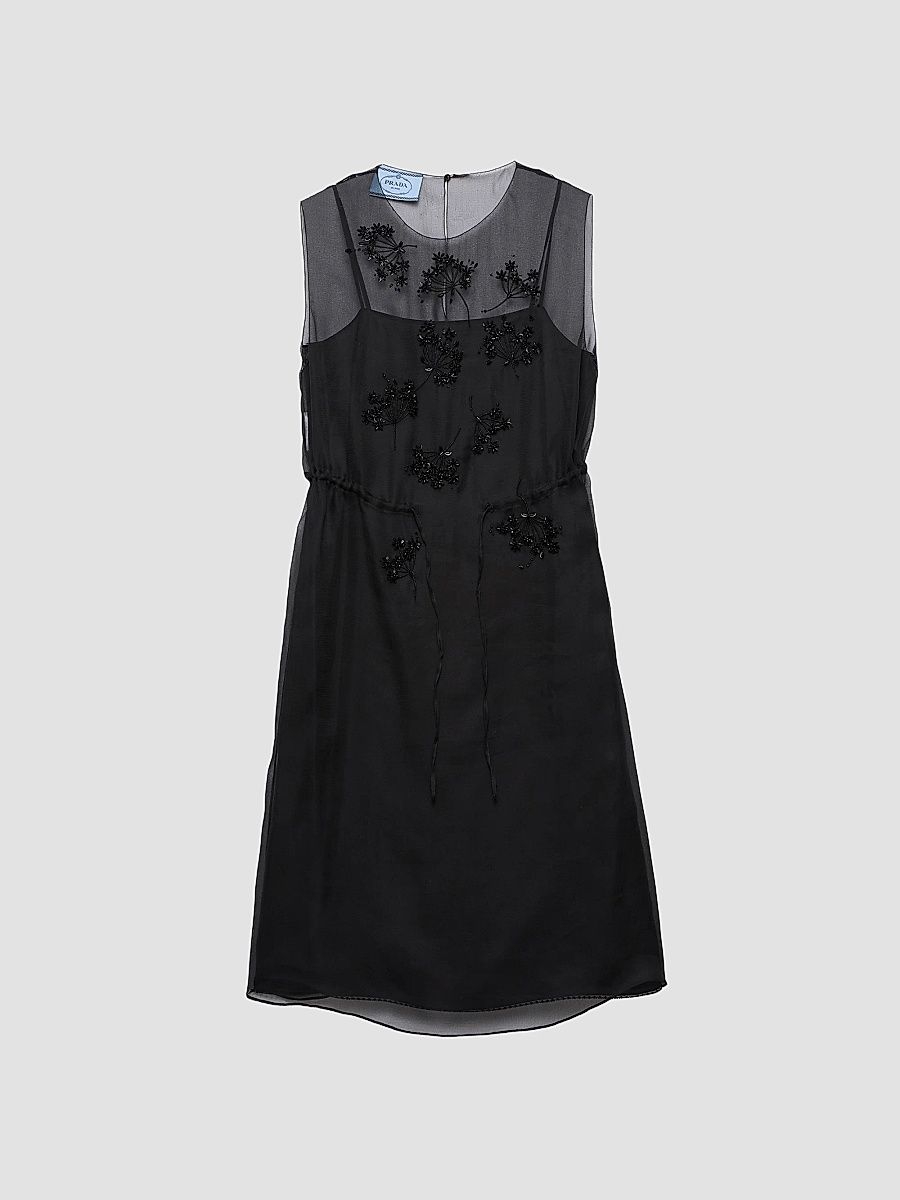 Prada Women's Embroidered Silk Cigaline Dress - Black - Size 6