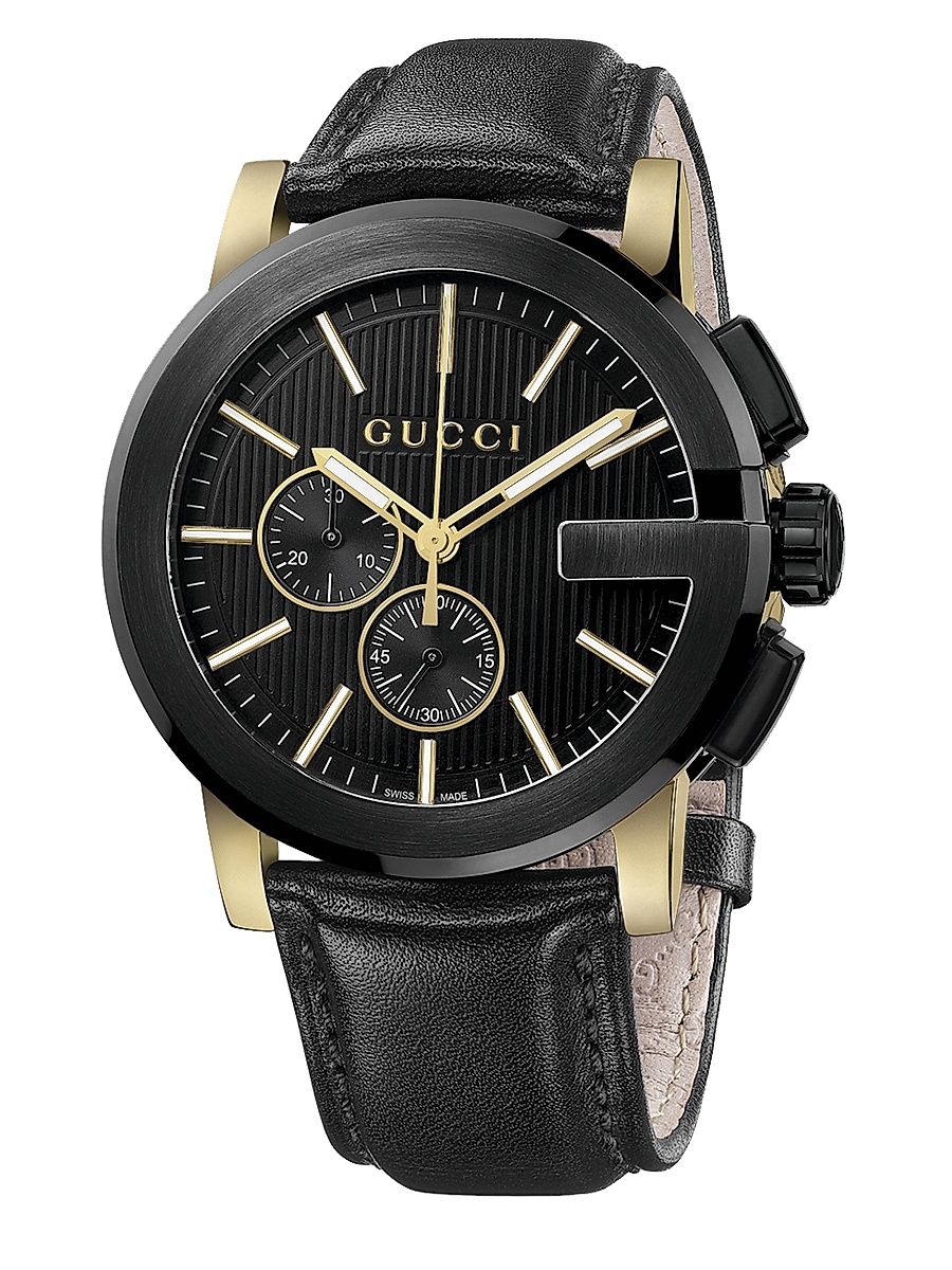 Men's G-Chrono Collection PVD & Leather Strap Watch - Black Gold