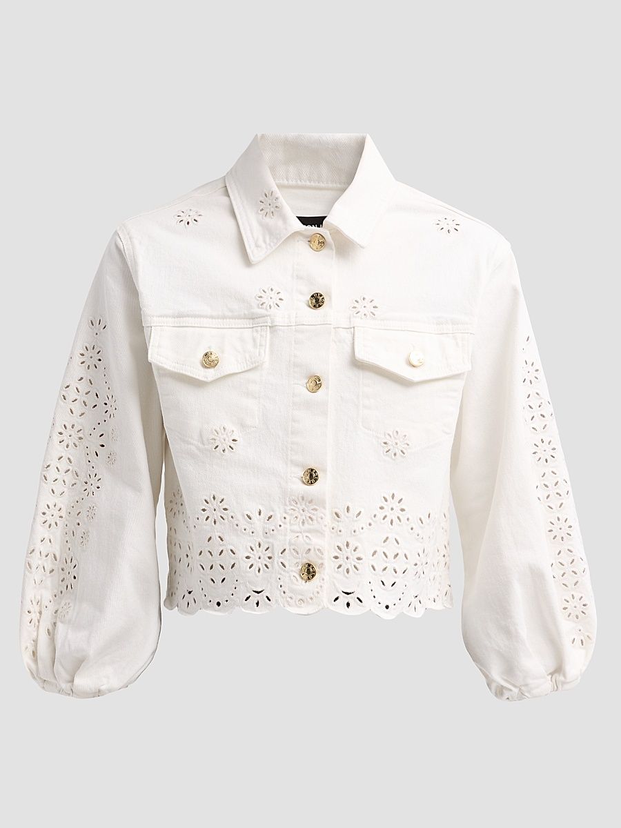 Women's Lumere Floral Eyelet Crop Denim Jacket - Chalk White - Size XL