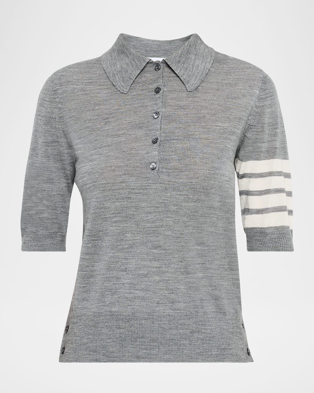 4 Bar Short-Sleeve Fine Merino Wool Polo Shirt
