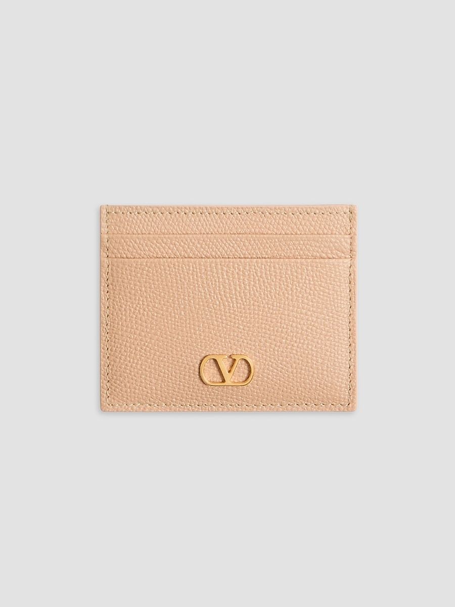 Women's VLogo Signature Grainy Calfskin Card Holder - Rose Sand