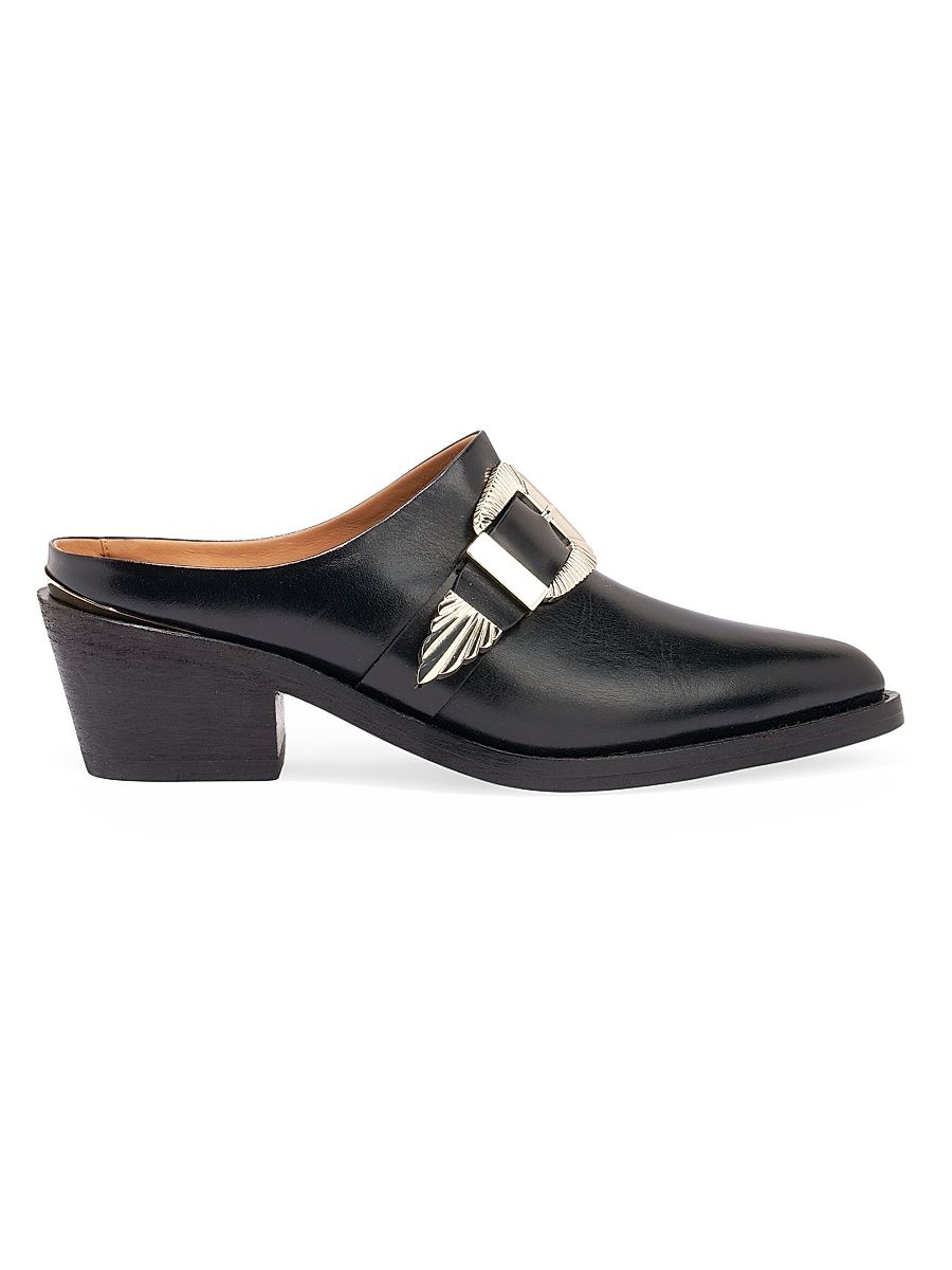 Women's Moll 55MM Buckle-Detailed Leather Mules - Nero - Size 9.5