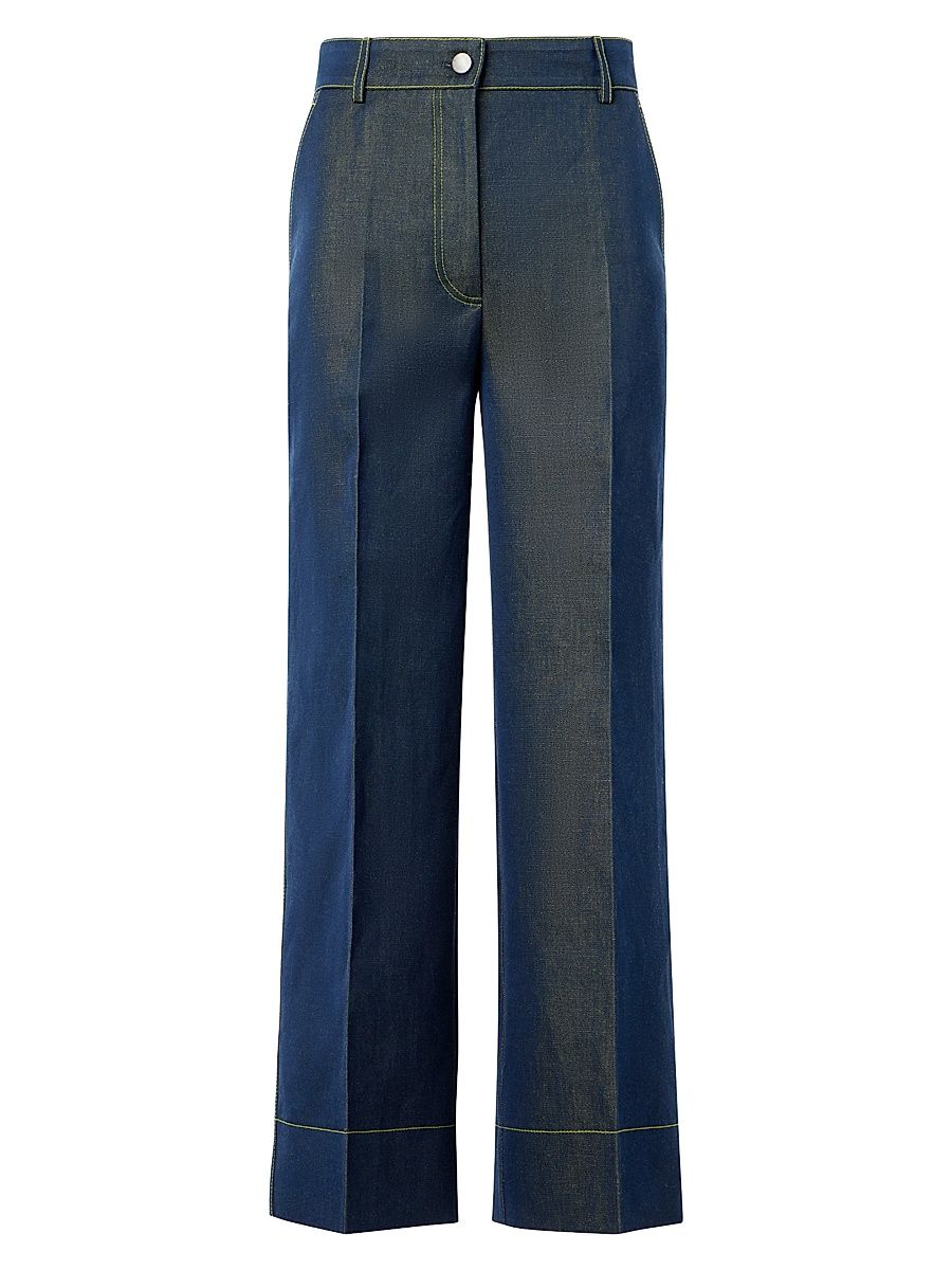 Women's Chiara Changeant Denim Wide-Leg Pants - Medium Blue Denim Lemon - Size 18
