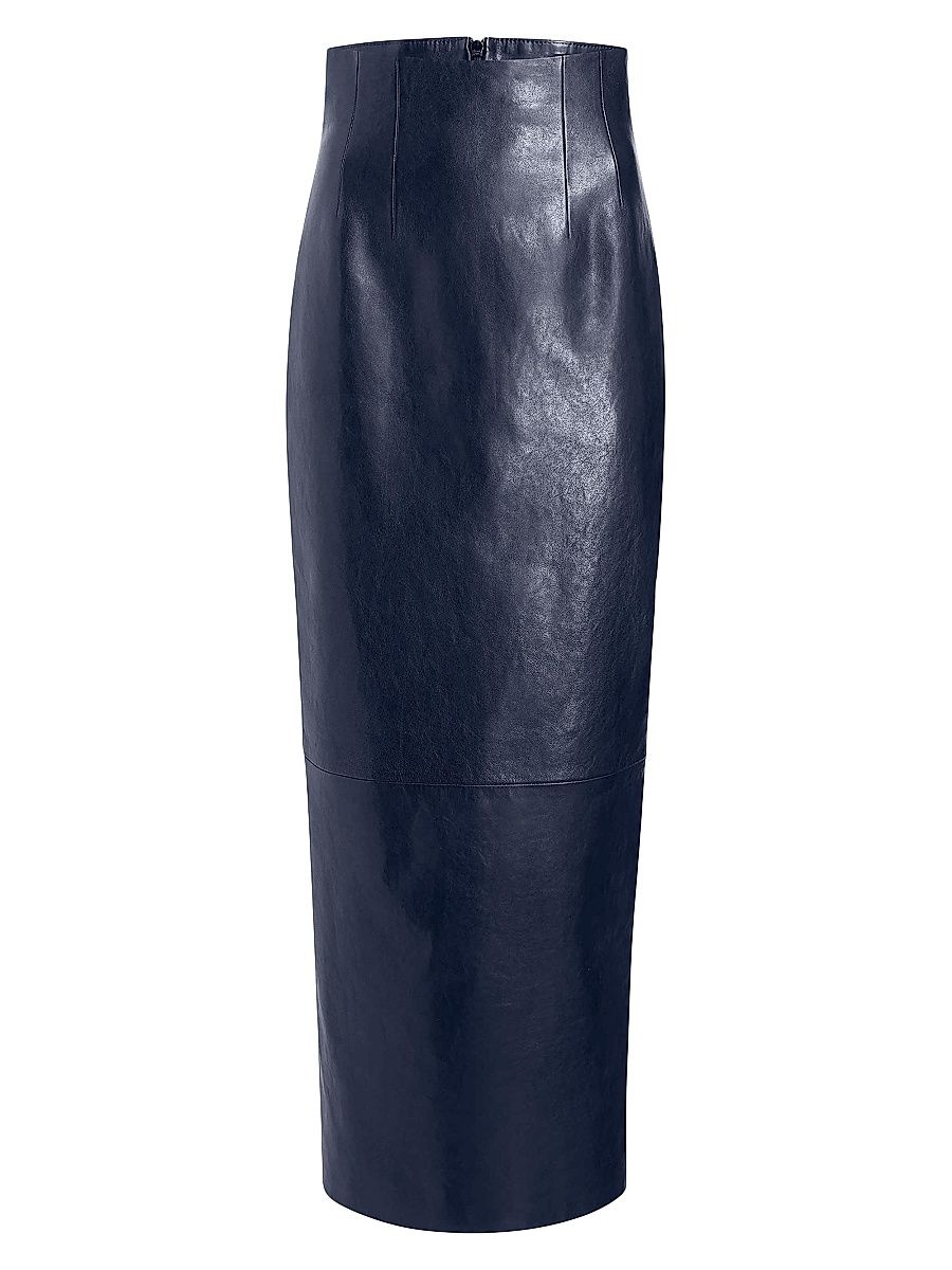 Women's Loxley Leather Pencil Maxi Skirt - Dark Navy - Size 8