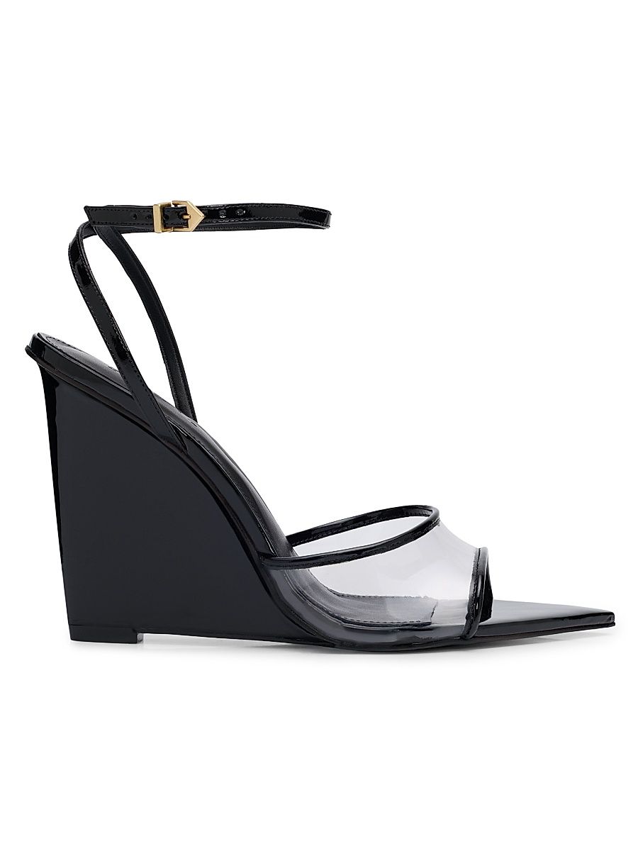 Women's Elodie Vinyl 110MM Patent Leather Wedge-Heel Sandals - Transparent Black - Size 10.5