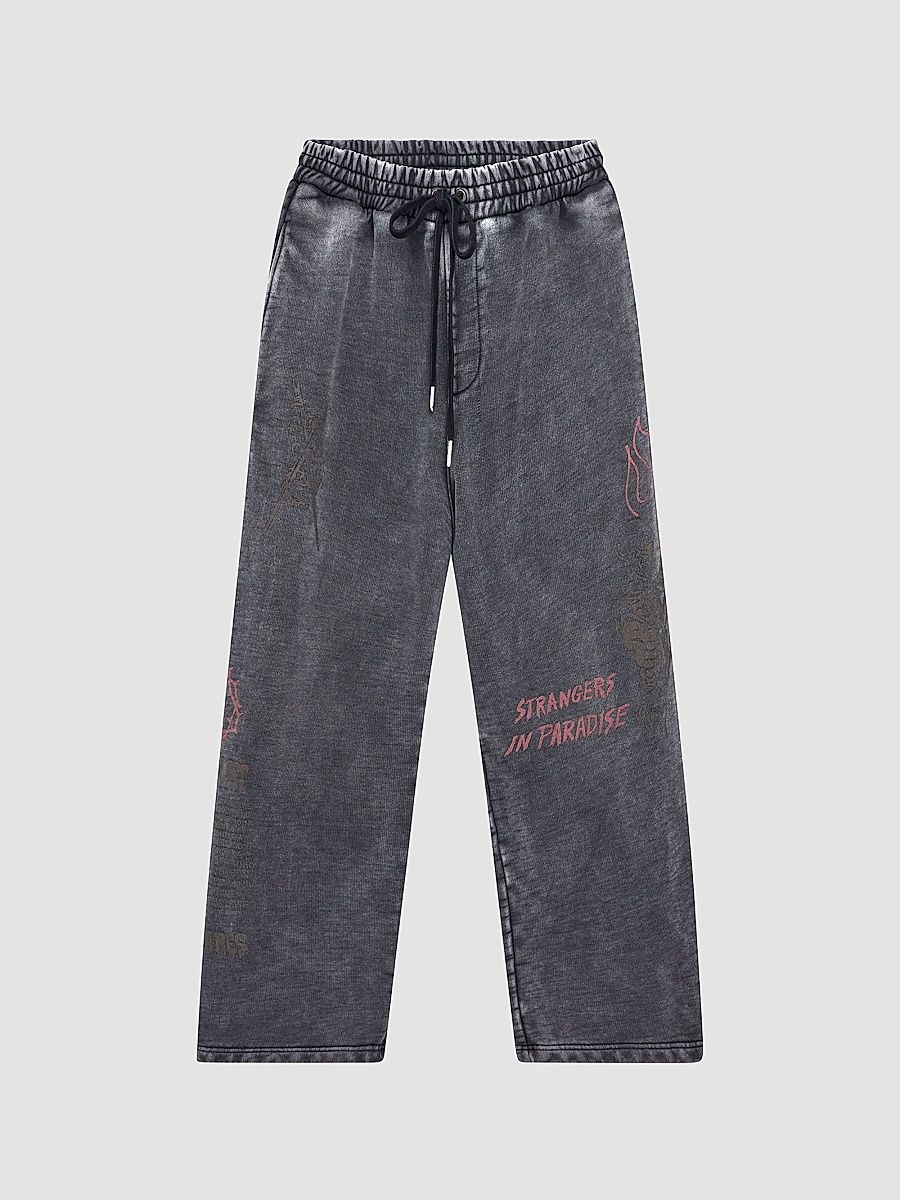 Men's Printed Cotton Wide-Leg Track Pants - Charcoal - Size XXL